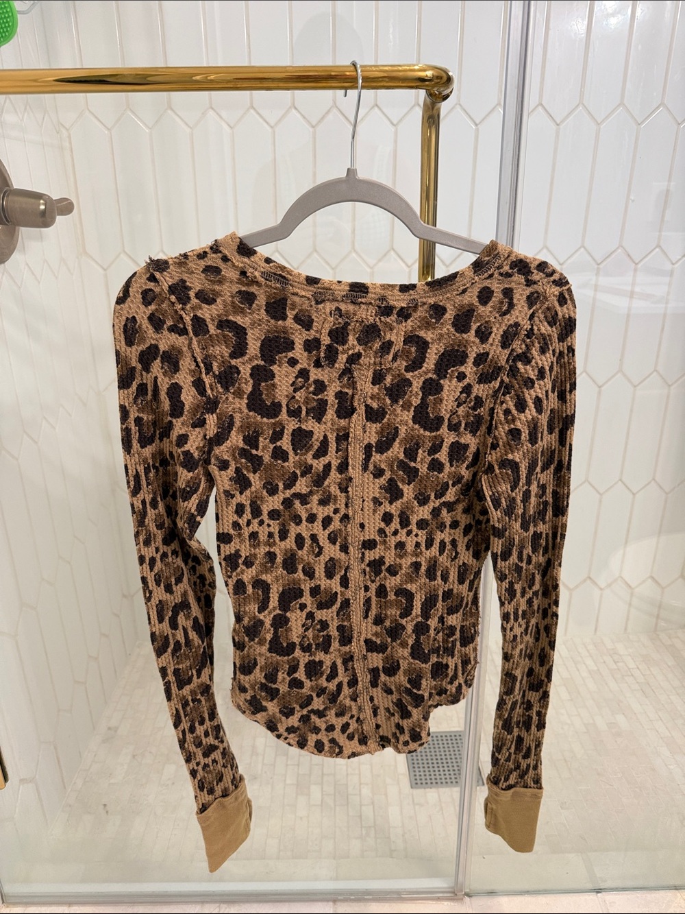 Free People - Leopard Print Ribbed Long Sleeve Top - Brown/Black - Picture 3 of 3